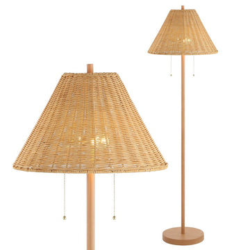 Nando 61" Coastal Bohemian Iron/Rattan LED Floor Lamp with Pull-Chain - JONATHAN Y